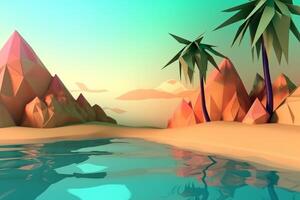 Low-Poly Summer Beachscape Generative AI photo