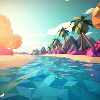 Low-Poly Summer Beachscape Generative AI photo