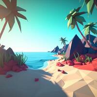 Low-Poly Summer Beachscape Generative AI photo