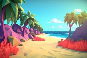 Low-Poly Summer Beachscape Generative AI photo