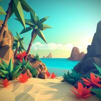 Low-Poly Summer Beachscape Generative AI photo