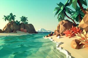 Low-Poly Summer Beachscape Generative AI photo