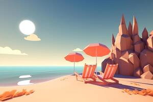 Low-Poly Summer Beachscape Generative AI photo