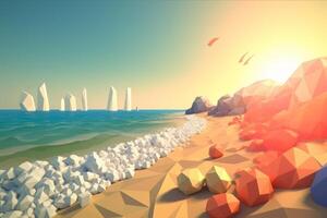 Low-Poly Summer Beachscape Generative AI photo