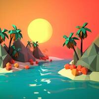 Low-Poly Summer Beachscape Generative AI photo