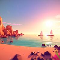 Low-Poly Summer Beachscape photo