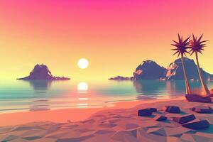 Low-Poly Summer Beachscape Generative AI photo