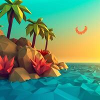 Low-Poly Summer Beachscape Generative AI photo