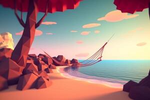 Low-Poly Summer Beachscape Generative AI photo