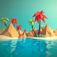 Low-Poly Summer Beachscape Generative AI photo