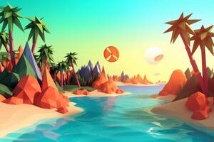 Low-Poly Summer Beachscape Generative AI photo