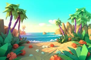 Low-Poly Summer Beachscape Generative AI photo