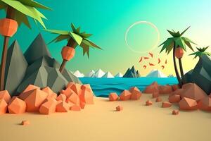 Low-Poly Summer Beachscape Generative AI photo