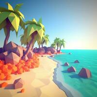 Low-Poly Summer Beachscape Generative AI photo