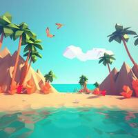 Low-Poly Summer Beachscape Generative AI photo