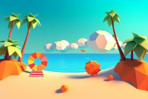 Low-Poly Summer Beachscape Generative AI photo