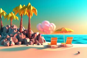 Low-Poly Summer Beachscape Generative AI photo