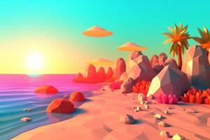 Low-Poly Summer Beachscape Generative AI photo