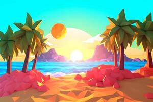 Low-Poly Summer Beachscape Generative AI photo