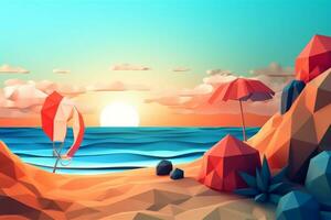 Low-Poly Summer Beachscape Generative AI photo