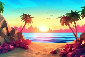 Low-Poly Summer Beachscape Generative AI photo