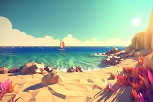 Low-Poly Summer Beachscape Generative AI photo