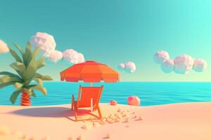 Low-Poly Summer Beachscape Generative AI photo