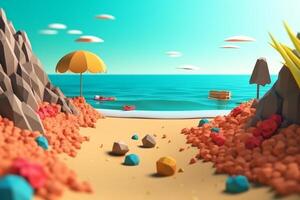 Low-Poly Summer Beachscape Generative AI photo