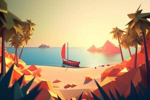 Low-Poly Summer Beachscape Generative AI photo