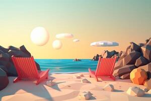 Low-Poly Summer Beachscape Generative AI photo