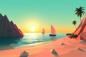 Low-Poly Summer Beachscape Generative AI photo