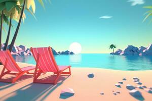 Low-Poly Summer Beachscape Generative AI photo