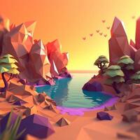 Low-Poly Summer Beachscape photo