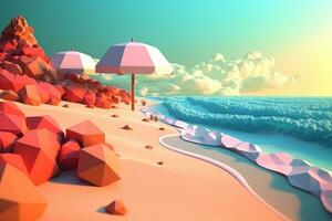 Low-Poly Summer Beachscape Generative AI photo