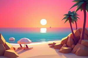 Low-Poly Summer Beachscape Generative AI photo