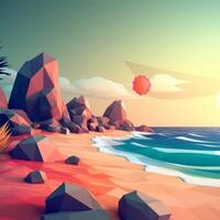 Low-Poly Summer Beachscape Generative AI photo