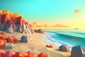 Low-Poly Summer Beachscape Generative AI photo