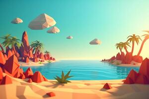 Low-Poly Summer Beachscape Generative AI photo