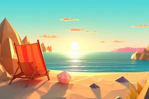 Low-Poly Summer Beachscape Generative AI photo