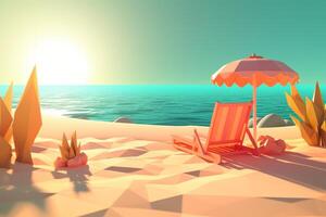 Low-Poly Summer Beachscape Generative AI photo