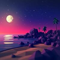 Low-Poly Summer Night Beachscape photo