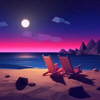 Low-Poly Summer Night Beachscape photo