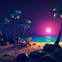 Low-Poly Summer Night Beachscape photo