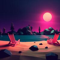 Low-Poly Summer Night Beachscape photo