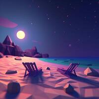 Low-Poly Summer Night Beachscape photo