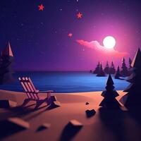 Low-Poly Summer Night Beachscape photo