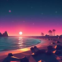Low-Poly Summer Night Beachscape photo