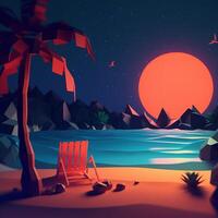 Low-Poly Summer Night Beachscape photo