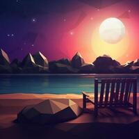 Low-Poly Summer Night Beachscape photo