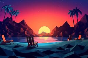 Low-Poly Summer Night Beachscape photo